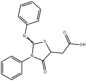 (E)-2-(4-oxo-3-phenyl-2-(phenylimino)thiazolidin-5-yl)acetic acid Struktur
