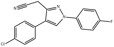 2-(4-(4-chlorophenyl)-1-(4-fluorophenyl)-1H-pyrazol-3-yl)acetonitrile Struktur