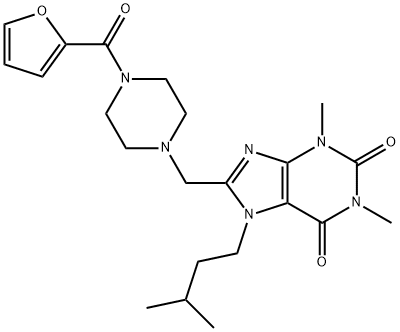 8-((4-(furan-2-carbonyl)piperazin-1-yl)methyl)-7-isopentyl-1,3-dimethyl-3,7-dihydro-1H-purine-2,6-dione Structure