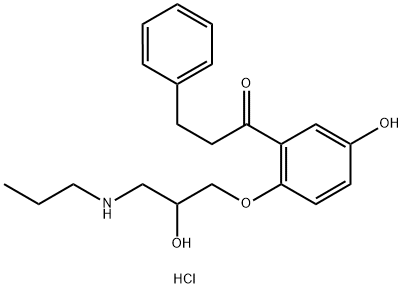 1-[5-hydroxy-2-[2-hydroxy-3-(propylamino)propoxy]phenyl]-3-phenylpropan-1-one:hydrochloride Struktur