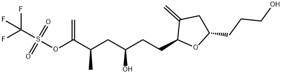 Methanesulfonic acid, trifluoro-, (2R,4R)-4-hydroxy-2-methyl-1-methylene-6-[(2S,5S)-tetrahydro-5-(3-hydroxypropyl)-3-methylene-2-furanyl]hexyl ester (9CI) Structure