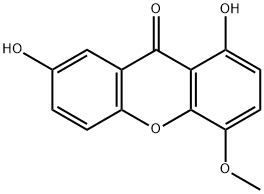 1,7-ジヒドロキシ-4-メトキシキサントン 化学構造式