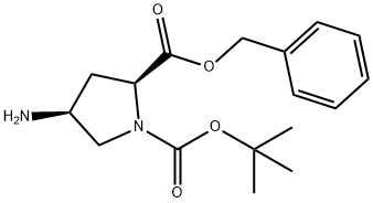 1,2-Pyrrolidinedicarboxylic acid, 4-amino-, 1-(1,1-dimethylethyl) 2-(phenylmethyl) ester, (2S,4S)- Structure