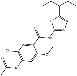 4-acetamido-5-chloro-2-methoxy-N-(5-pentan-3-yl-1,3,4-thiadiazol-2-yl)benzamide Structure