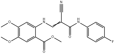 methyl 2-[[(Z)-2-cyano-3-(4-fluoroanilino)-3-oxoprop-1-enyl]amino]-4,5-dimethoxybenzoate 化学構造式
