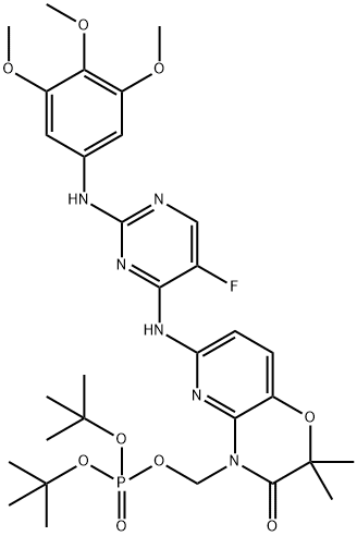 Ditert-butyl [6-[[5-fluoro-2-(3,4,5-trimethoxyanilino)pyrimidin-4-yl]amino]-2,2-dimethyl-3-oxo-pyrido[3,2-b][1,4]oxazin-4-yl]methyl phosphate Structure