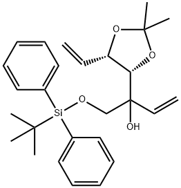 1-(tert-butyldiphenylsilyloxy)-2-((4S,5S)-2,2-dimethyl-5-vinyl-1,3-dioxolan-4-yl)but-3-en-2-ol,902799-70-6,结构式