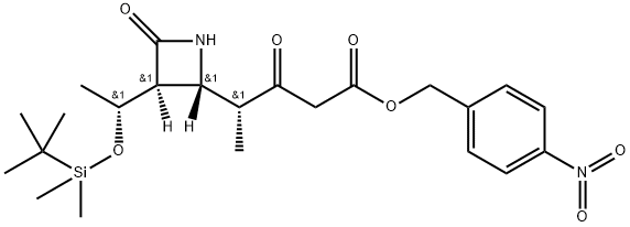 (R)-4-硝基苯甲基 4-((2R,3S)-3-((R)-1-((叔-丁基二甲基甲硅烷基)氧代)乙基)-4-氧亚基吖丁啶-2-基)-3-氧亚基戊酯,90822-22-3,结构式