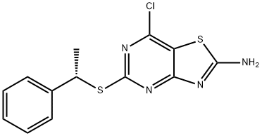 Thiazolo[4,5-d]pyrimidin-2-amine, 7-chloro-5-[[(1S)-1-phenylethyl]thio]- 化学構造式