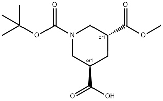 trans-1-[(tert-butoxy)carbonyl]-5-(methoxycarbonyl)piperidine-3-carboxylic acid 结构式