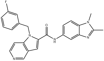 N-(1,2-dimethyl-1H-benzo[d]imidazol-5-yl)-1-(3-fluorobenzyl)-1H-pyrrolo[3,2-c]pyridine-2-carboxamide 化学構造式