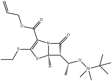 (5R,6S)-烯丙基 6-((R)-1-((叔-丁基二甲基甲硅烷基)氧代)乙基)-3-(乙硫基)-7-氧亚基-4-硫杂-1-氮杂二环[3.2.0]庚-2-烯-2-甲酸基酯 结构式