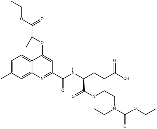 (4S)-5-(4-ethoxycarbonylpiperazin-1-yl)-4-[[4-(1-ethoxy-2-methyl-1-oxopropan-2-yl)oxy-7-methylquinoline-2-carbonyl]amino]-5-oxopentanoic acid|BX 667, CID 16681707