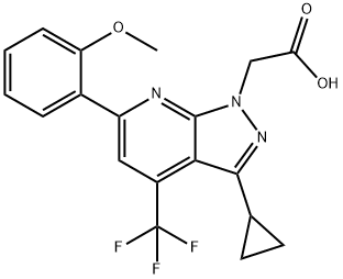 2-[3-Cyclopropyl-6-(2-methoxyphenyl)-4-(trifluoromethyl)pyrazolo[3,4-b]pyridin-1-yl]acetic acid Struktur