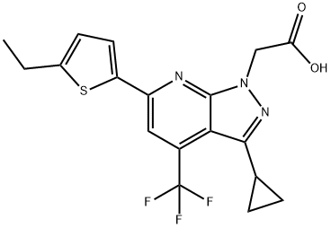 2-[3-Cyclopropyl-6-(5-ethyl-2-thienyl)-4-(trifluoromethyl)pyrazolo[3,4-b]pyridin-1-yl]acetic acid Struktur