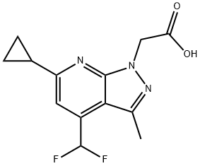 2-[6-Cyclopropyl-4-(difluoromethyl)-3-methyl-pyrazolo[3,4-b]pyridin-1-yl]acetic acid Struktur