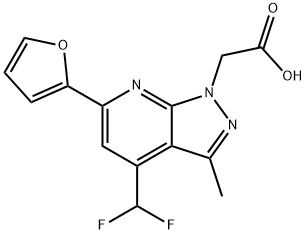 2-[4-(Difluoromethyl)-6-(2-furyl)-3-methyl-pyrazolo[3,4-b]pyridin-1-yl]acetic acid Struktur