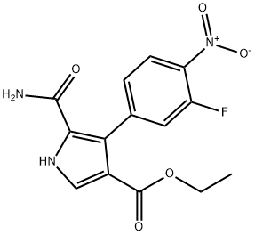5-Carbamoyl-4-(3-fluoro-4-nitro-phenyl)-1H-pyrrole-3-carboxylic acid ethyl ester Structure