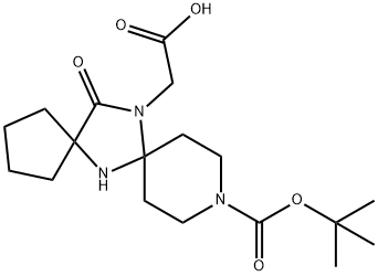 2-{10-[(tert-butoxy)carbonyl]-14-oxo-6,10,13-triazadispiro[4.1.5.2]tetradecan-13-yl}acetic acid Struktur