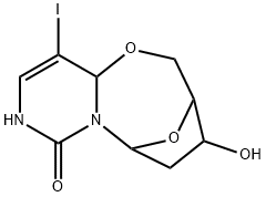 4-hydroxy-11-iodo-3,4,5,6,9,11a-hexahydro-
3,6-epoxypyrimido[6,1-b][1,3]oxazocin-8(2H)-one,96245-89-5,结构式