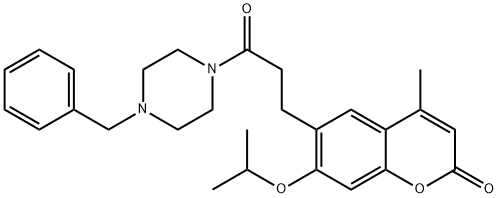 6-[3-(4-benzylpiperazin-1-yl)-3-oxopropyl]-4-methyl-7-(propan-2-yloxy)-2H-chromen-2-one Struktur