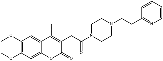 6,7-dimethoxy-4-methyl-3-(2-oxo-2-{4-[2-(pyridin-2-yl)ethyl]piperazin-1-yl}ethyl)-2H-chromen-2-one Struktur