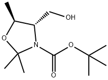 (4S,5S)-4-(ヒドロキシメチル)-2,2,5-トリメチルオキサゾリジン-3-カルボン酸 tert-ブチル 化学構造式