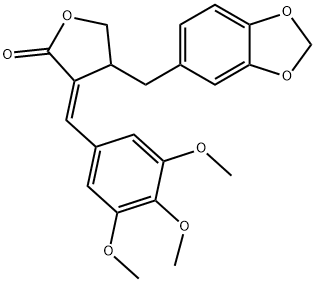 (E)-4-(benzo[d][1,3]dioxol-5-ylmethyl)-3-(3,4,5-trimethoxybenzylidene)dihydrofuran-2(3H)-one Structure