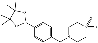 4-[4-(4,4,5,5-tetramethyl[1,3,2]dioxaborolan-2-yl)benzyl]thiomorpholine 1,1-dioxide Structure