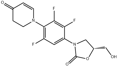 (R)-5-(hydroxymethyl)-3-(2,3,5-trifluoro-4-(4-oxo-3,4-dihydropyridin-1(2H)-yl)phenyl)oxazolidin-2-one Struktur