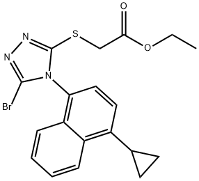 Acetic acid, 2-[[5-bromo-4-(4-cyclopropyl-1-naphthalenyl)-4H-1,2,4-triazol-3-yl]thio]-, ethyl ester Structure