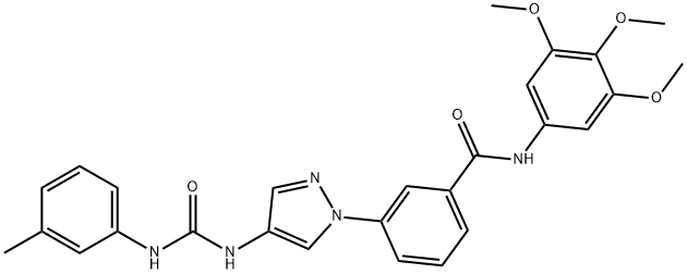 N-(3,4,5-トリメトキシフェニル)-3-[4-(3-m-トリルウレイド)-1H-ピラゾール-1-イル]ベンズアミド 化学構造式