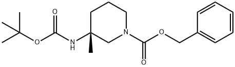 (R)3-(叔丁基氧代甲酸)氨基-3-甲基哌啶-1-甲酸苯甲基酯, 1169762-40-6, 结构式