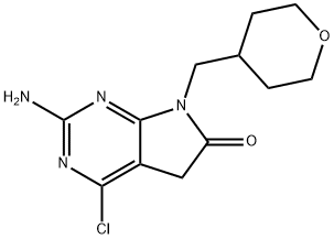 2-Amino-4-chloro-7-((tetrahydro-2H-pyran-4-yl)methyl)-5H-pyrrolo[2,3-d]pyrimidin-6(7H)-one Struktur
