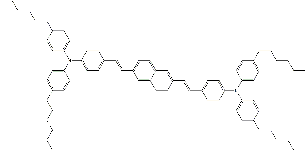 4,4'-((1E,1'E)-naphthalene-2,6-diylbis(ethene-2,1-diyl))bis(N,N-bis(4-hexylphenyl)aniline) Struktur