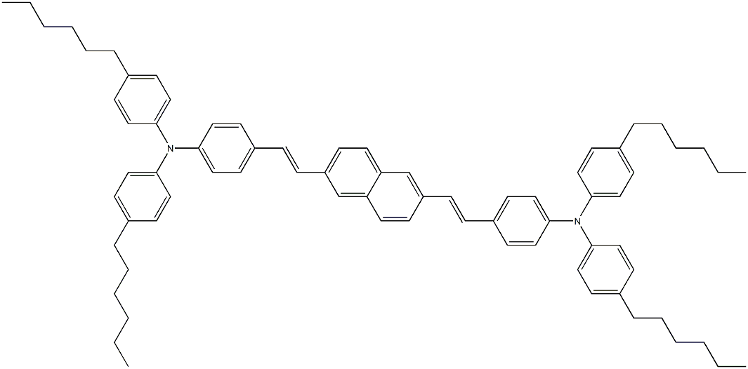 4,4'-(1E,1'E)-2,2'-(萘-2,6-二基)双(乙烯-2,1-二基)双(N,N-双(4-己基苯基)苯胺),1258522-36-9,结构式