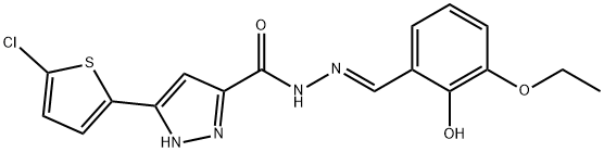 3-(5-chlorothiophen-2-yl)-N'-[(E)-(3-ethoxy-2-hydroxyphenyl)methylidene]-1H-pyrazole-5-carbohydrazide Struktur