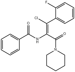 (Z)-N-(1-chloro-1-(2-fluorophenyl)-3-oxo-3-(piperidin-1-yl)prop-1-en-2-yl)benzamide Struktur