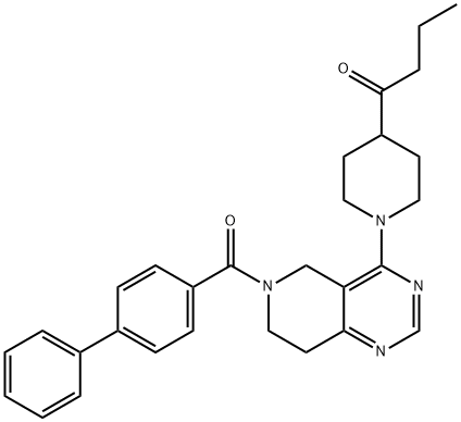 1-{1-[6-(biphenyl-4-ylcarbonyl)-5,6,7,8-tetrahydropyrido[4,3-d]pyrimidin-4-yl]piperidin-4-yl}butan-1-one Struktur