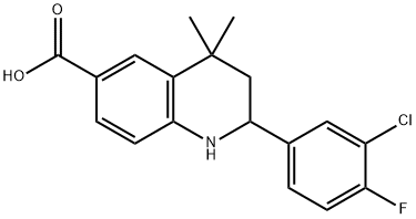2-(3-chloro-4-fluorophenyl)-4,4-dimethyl-1,2,3,4-tetrahydroquinoline-6-carboxylic acid, 1353971-43-3, 结构式