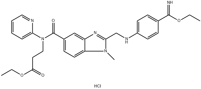 ethyl 3-(2-(((4-(ethoxy(imino)methyl)phenyl)amino)methyl)-1-methyl-N-(pyridin-2-yl)-1H-benzo[d]imidazole-5-carboxamido)propanoate hydrochloride Structure