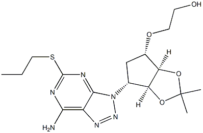 2-[[(3aR,4S,6R,6aS)-6-(7-azanyl-5-propylsulfanyl-[1,2,3]triazolo[4,5-d]pyrimidin-3-yl)-2,2-dimethyl-4,5,6,6a-tetrahydro-3aH-cyclopenta[d][1,3]dioxol-4-yl]oxy]ethanol Struktur