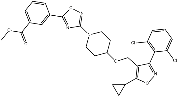 甲基 3-(3-(4-((5-环丙基-3-(2,6-二氯苯基)异噻唑-4-基)甲氧基)哌啶-1-基)-1,2,4-噁二唑-5-基)苯酸盐,1383743-74-5,结构式