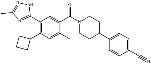 4-(1-(4-cyclobutyl-2-methyl-5-(5-methyl-4H-1,2,4-triazol-3-yl)benzoyl)piperidin-4-yl)benzonitrile Structure