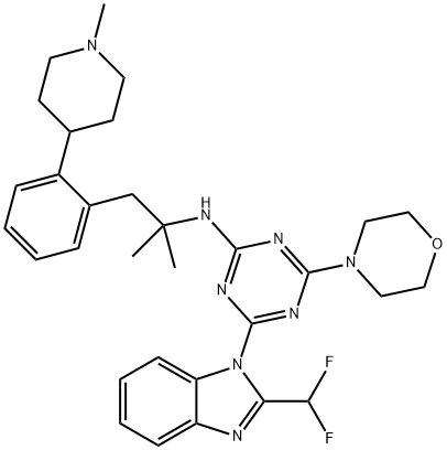 4-(2-(difluoromethyl)-1H-benzo[d]imidazol-1-yl)-N-(2-methyl-1-(2-(1-methylpiperidin-4-yl)phenyl)propan-2-yl)-6-morpholino-1,3,5-triazin-2-amine Structure