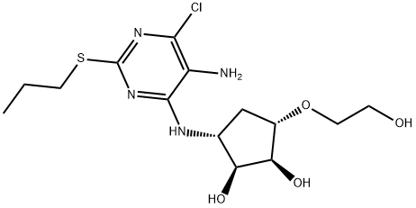 (1S,2S,3R,5S)-3-(5-Amino-6-chloro-2-(propylthio)pyrimidin-4-ylamino)-5-(2-hydroxyethoxy)cyclopentane-1,2-diol Structure