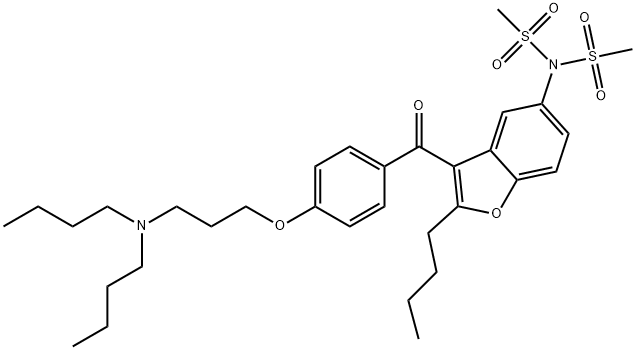 N-[2-ブチル-3-[4-[3-(ジブチルアミノ)プロポキシ]ベンゾイル]ベンゾフラン-5-イル]-N-(メチルスルホニル)メタンスルホンアミド 化学構造式