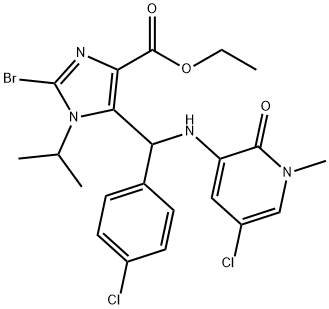 ethyl2-bromo-5-(((5-chloro-1-methyl-2-oxo-1,2-dihydropyridin-3-yl)amino)(4-chlorophenyl)methyl)-1-isopropyl-1H-imidazole-4-carboxylate Struktur
