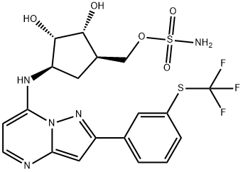 methyl ((1S,2R,3S,4R)-2,3-dihydroxy-4-((2-(3-((trifluoromethyl)thio)phenyl)pyrazolo[1,5-a]pyrimidin-7-yl)amino)cyclopentyl)sulfamate Structure