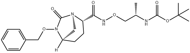 tert-butyl ((2S)-1-(((2S,5R)-6-(benzyloxy)-7-oxo-1,6-diazabicyclo[3.2.1]octane-2-carboxamido)oxy)propan-2-yl)carbamate Struktur